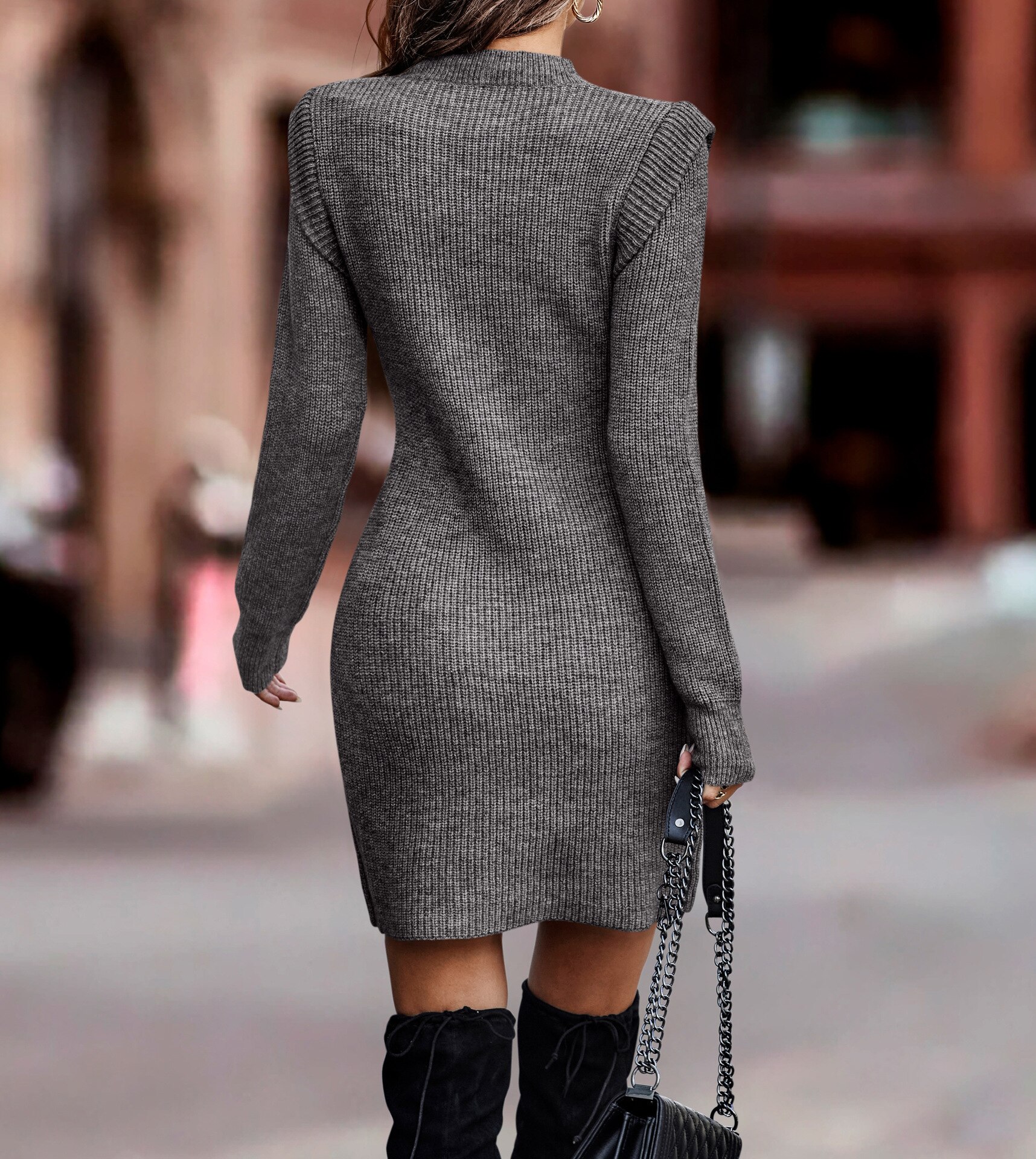 Autumn Winter Knitted Mini Dress Casual Solid Long Sleeve Fashion Warm Elegant Party Sweater Bodycon Dress Vestidos Mujer Female