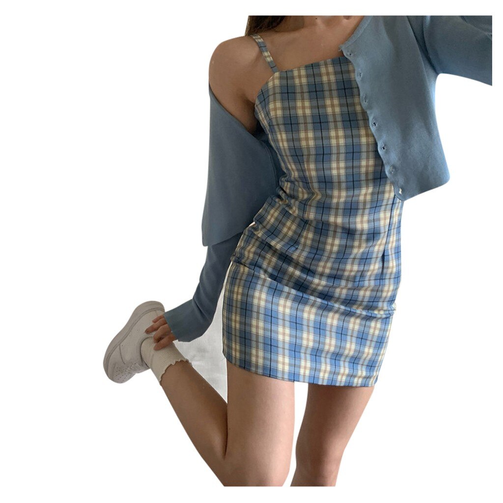 Women Fashion Lattice Print Slim Sexy Dress Sleeveless Strap Dress Mini Dresses Mid Length Summer Dresses Women Fashion Lattice Print Slim Sexy Dress Sleeveless Strap Dress Mini Dresses Mid Length Summer Dresses