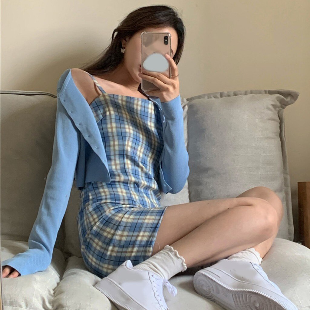 Women Fashion Lattice Print Slim Sexy Dress Sleeveless Strap Dress Mini Dresses Mid Length Summer Dresses Women Fashion Lattice Print Slim Sexy Dress Sleeveless Strap Dress Mini Dresses Mid Length Summer Dresses