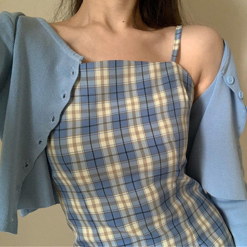 Women Fashion Lattice Print Slim Sexy Dress Sleeveless Strap Dress Mini Dresses Mid Length Summer Dresses Women Fashion Lattice Print Slim Sexy Dress Sleeveless Strap Dress Mini Dresses Mid Length Summer Dresses