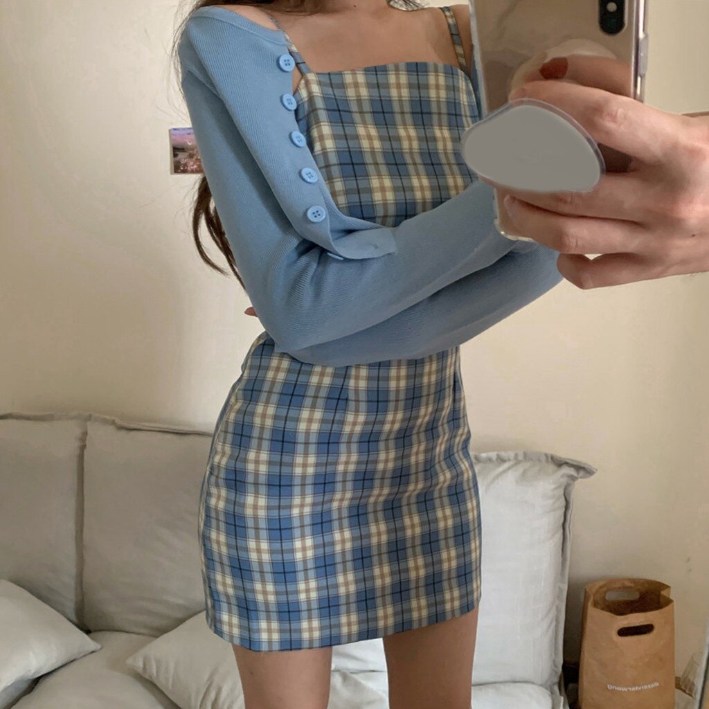 Women Fashion Lattice Print Slim Sexy Dress Sleeveless Strap Dress Mini Dresses Mid Length Summer Dresses Women Fashion Lattice Print Slim Sexy Dress Sleeveless Strap Dress Mini Dresses Mid Length Summer Dresses