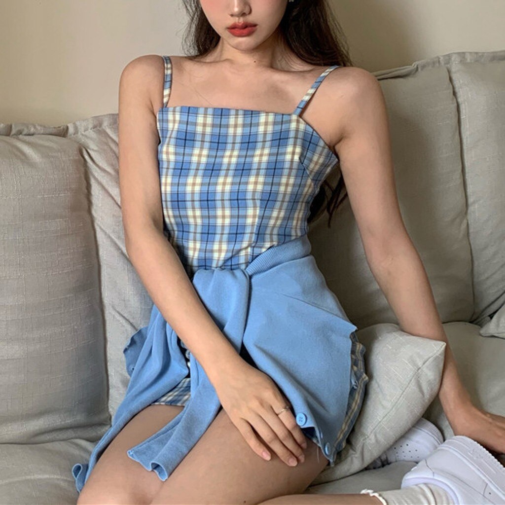 Women Fashion Lattice Print Slim Sexy Dress Sleeveless Strap Dress Mini Dresses Mid Length Summer Dresses Women Fashion Lattice Print Slim Sexy Dress Sleeveless Strap Dress Mini Dresses Mid Length Summer Dresses