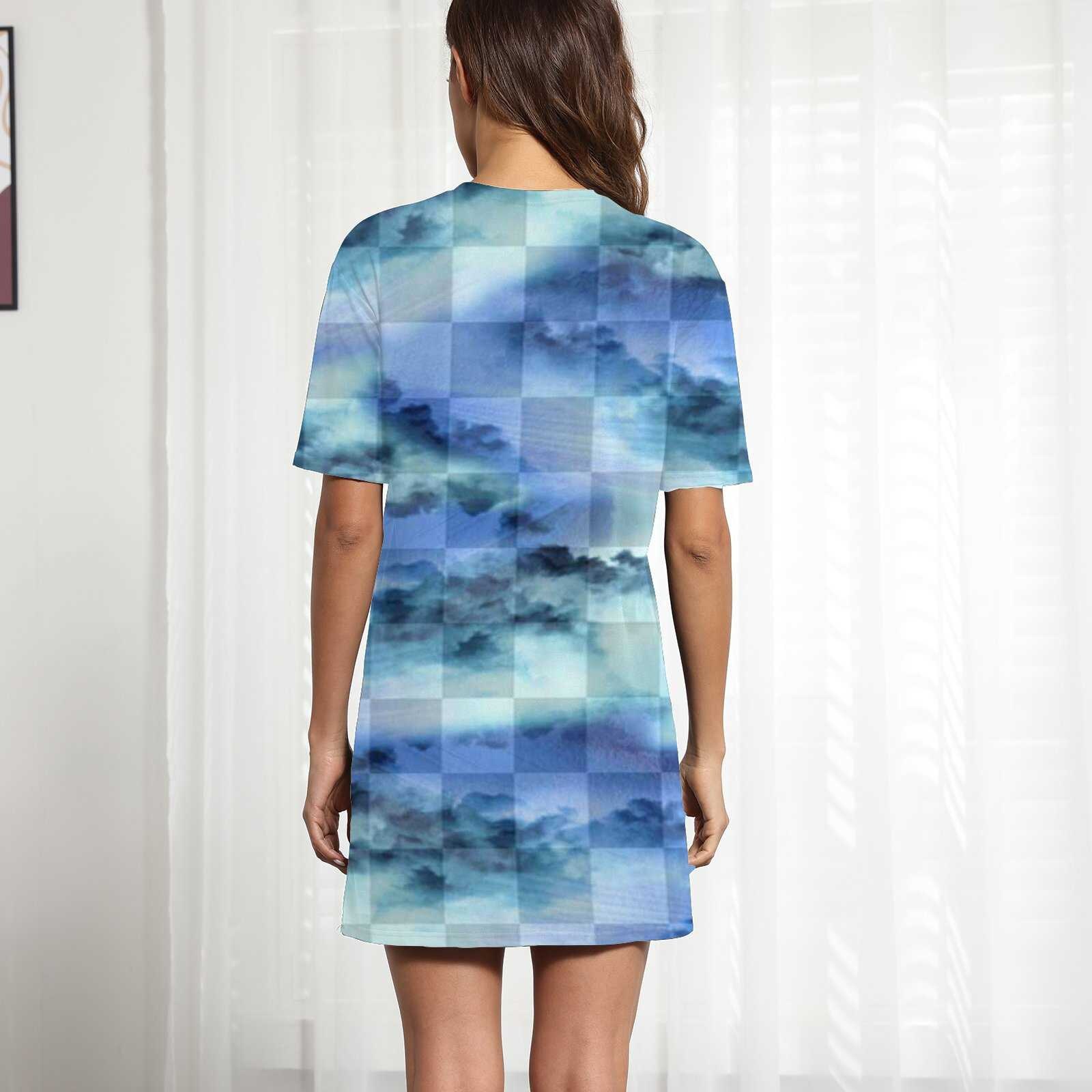 Blue Dress Vintage Rhombus Print Beach Dresses Short Sleeve Korean Dress O Neck One Piece Korea Ladies Sundresses Women Clothing Blue Dress Vintage Rhombus Print Beach Dresses Short Sleeve Korean Dress O Neck One Piece Korea Ladies Sundresses Women Clothing