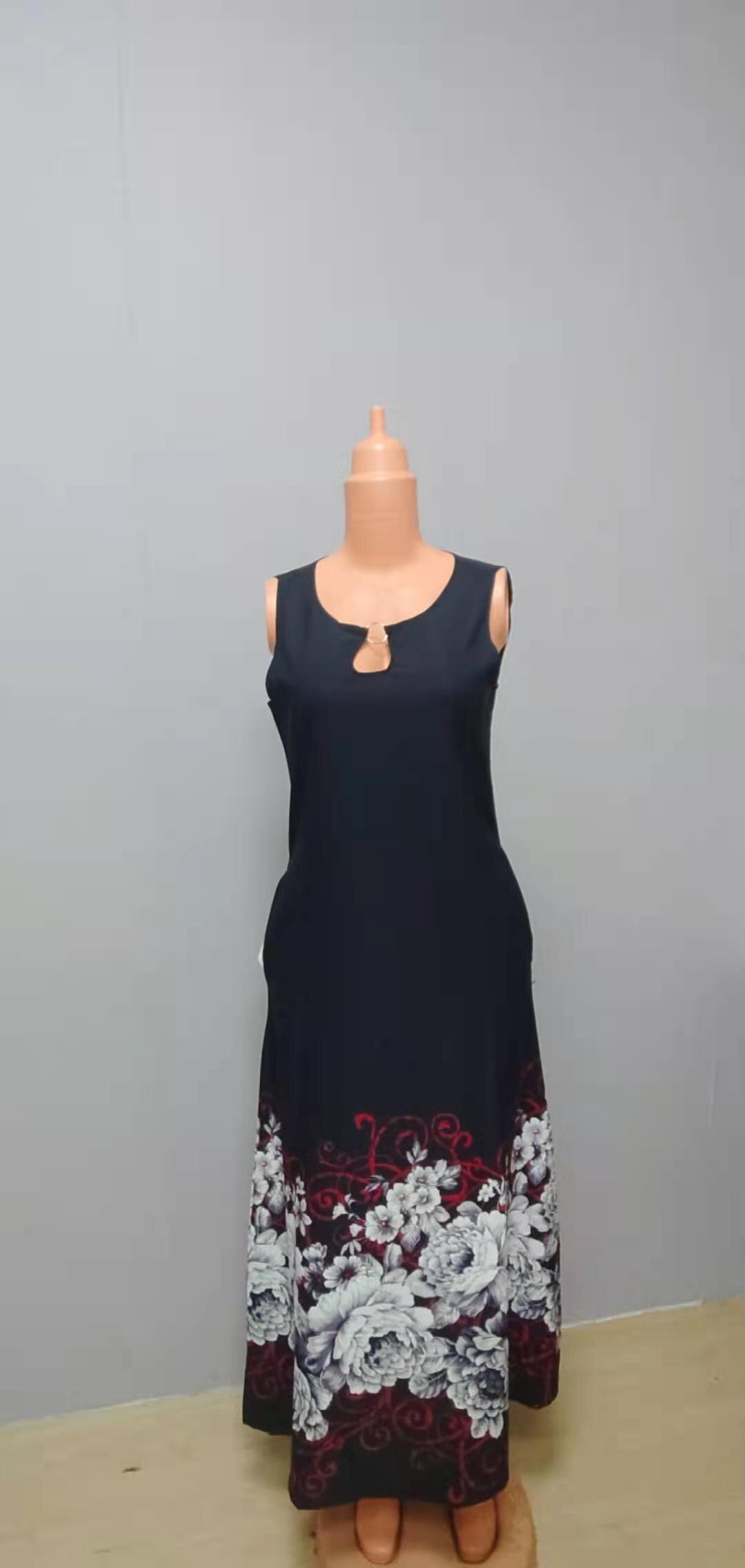 Bohemian Floral Printing Hollow Out Elegant Dresses For Women Large Swing Sexy High Waist Maxi Party Slim Tank Sleeveless Dress