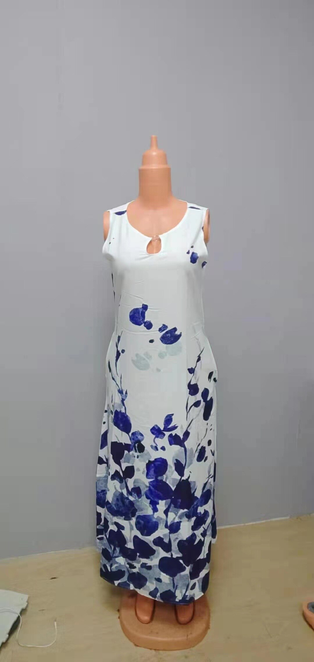 Bohemian Floral Printing Hollow Out Elegant Dresses For Women Large Swing Sexy High Waist Maxi Party Slim Tank Sleeveless Dress