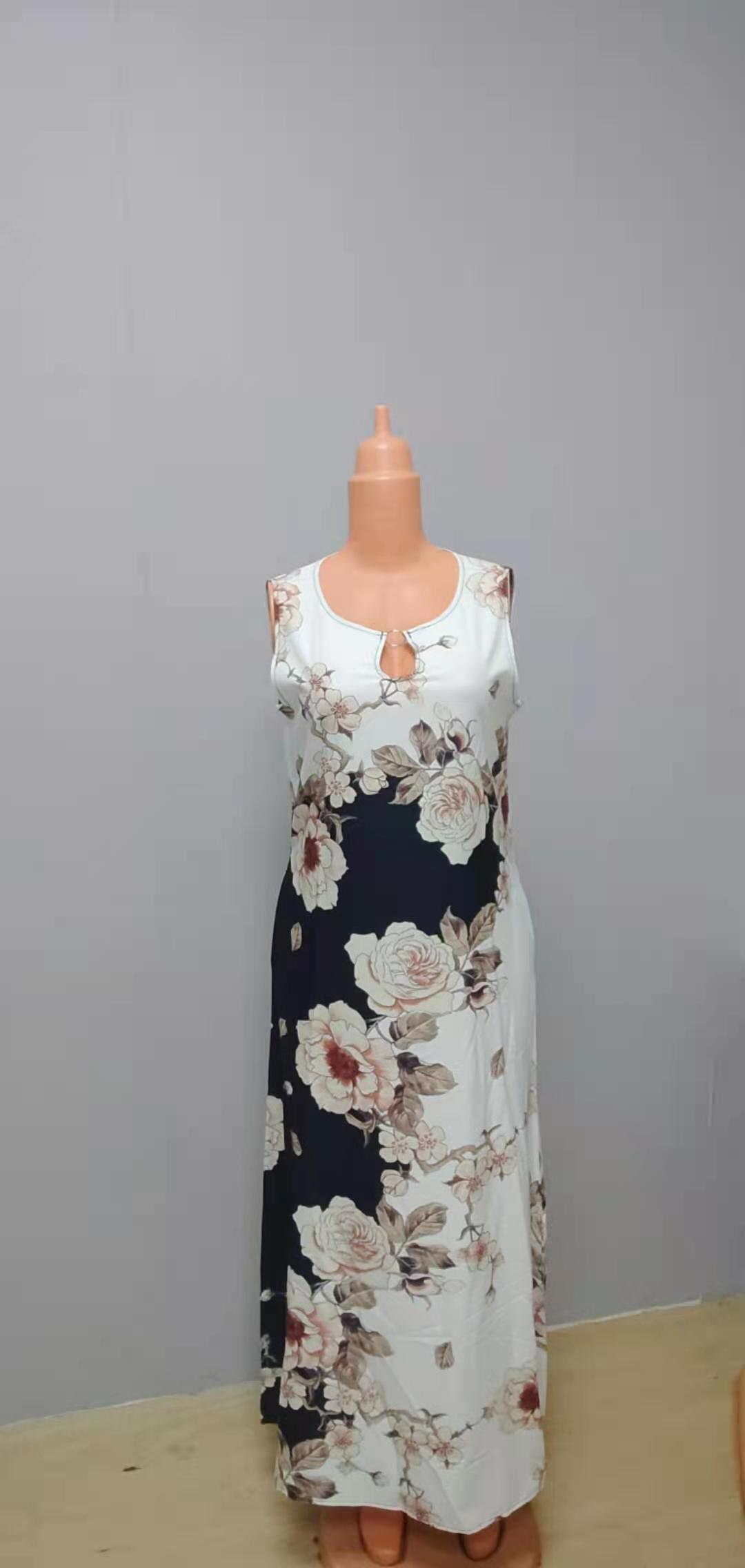 Bohemian Floral Printing Hollow Out Elegant Dresses For Women Large Swing Sexy High Waist Maxi Party Slim Tank Sleeveless Dress