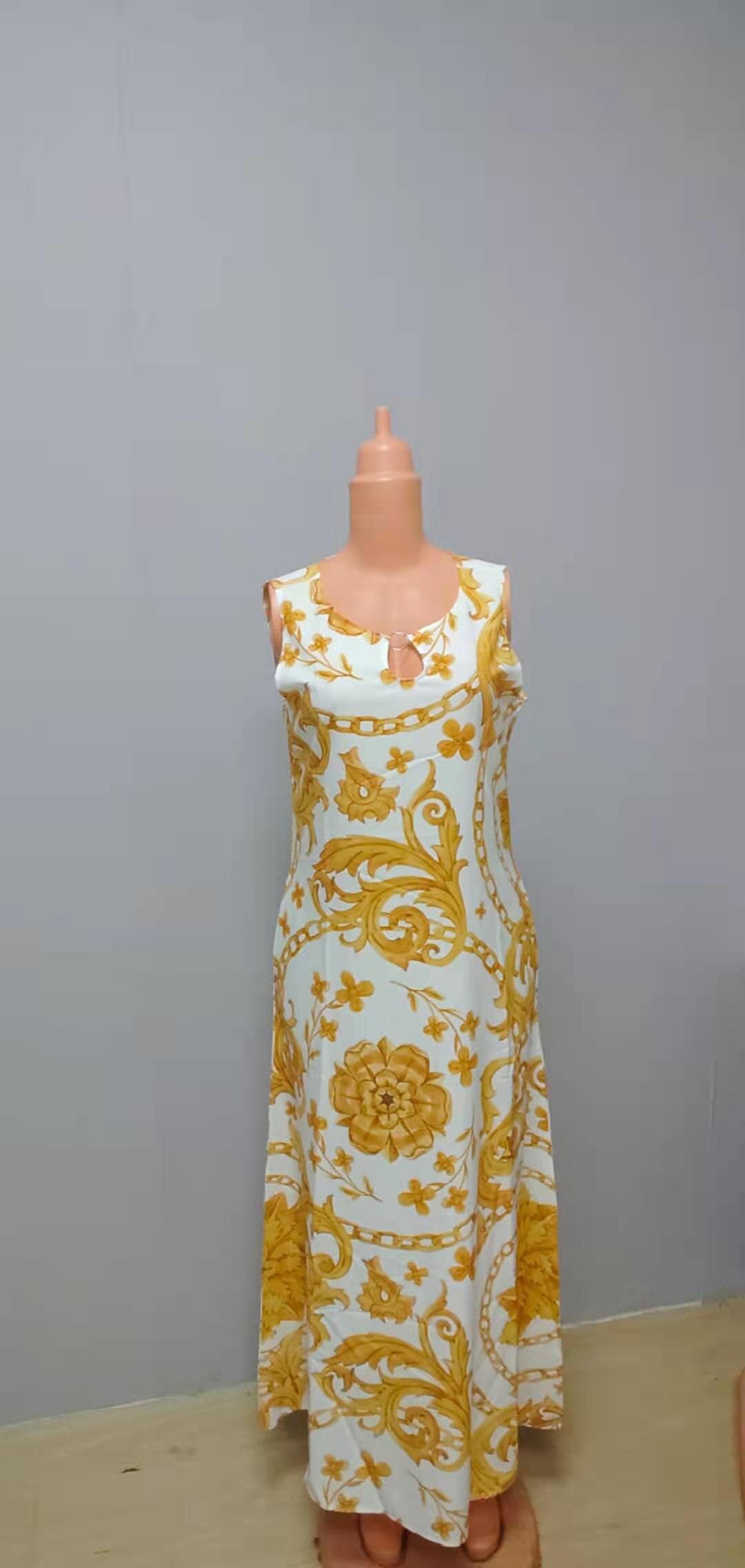 Bohemian Floral Printing Hollow Out Elegant Dresses For Women Large Swing Sexy High Waist Maxi Party Slim Tank Sleeveless Dress