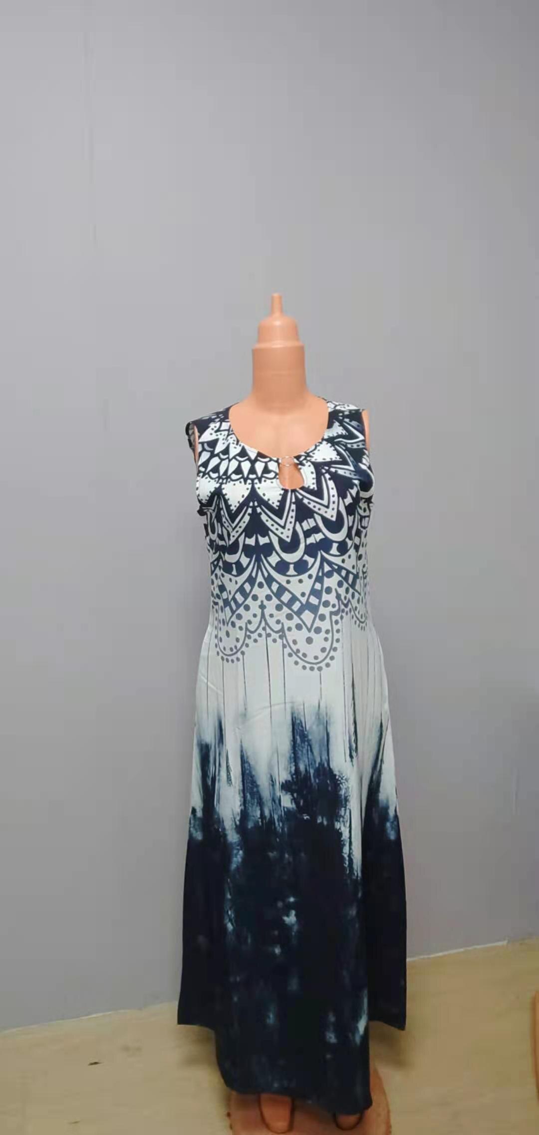 Bohemian Floral Printing Hollow Out Elegant Dresses For Women Large Swing Sexy High Waist Maxi Party Slim Tank Sleeveless Dress