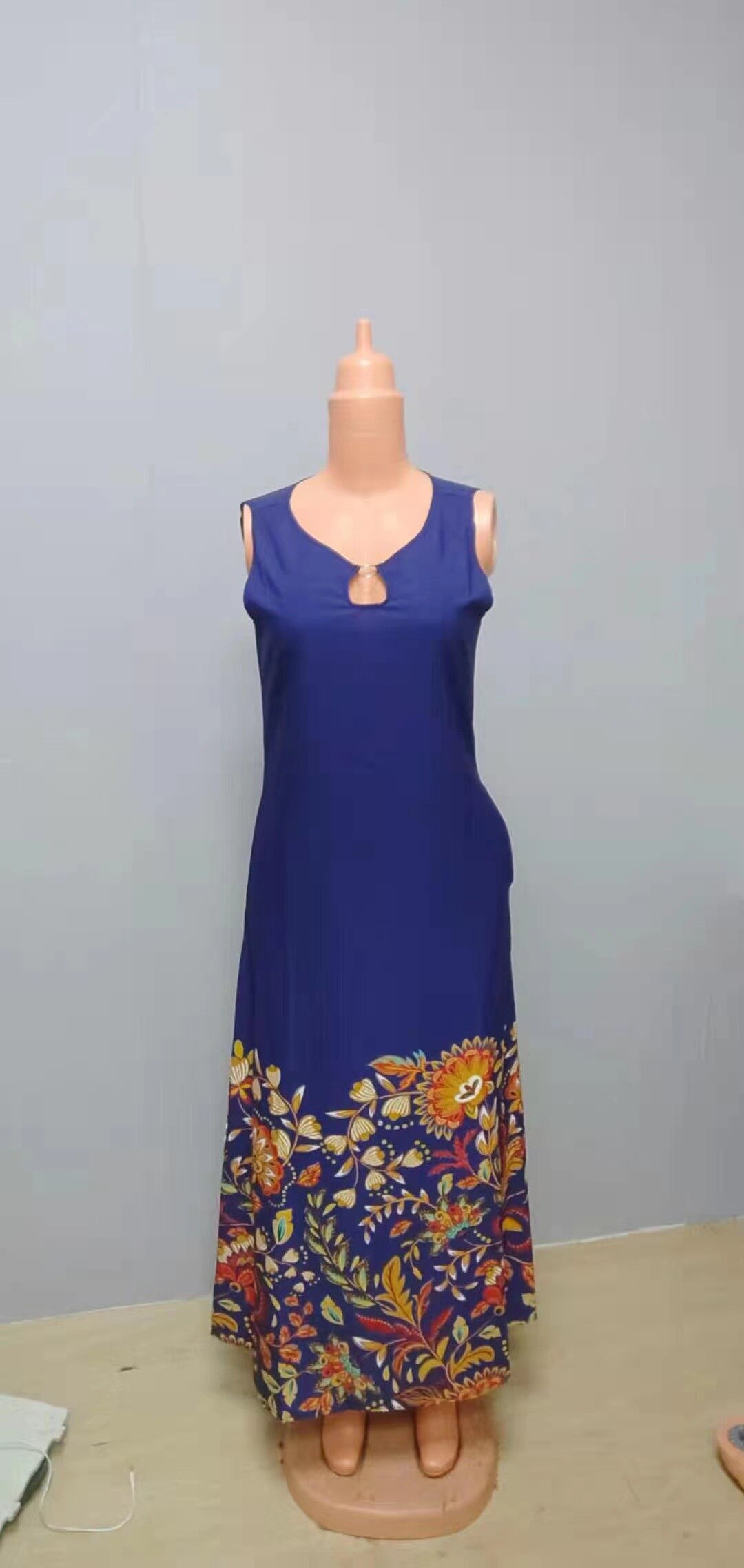 Bohemian Floral Printing Hollow Out Elegant Dresses For Women Large Swing Sexy High Waist Maxi Party Slim Tank Sleeveless Dress