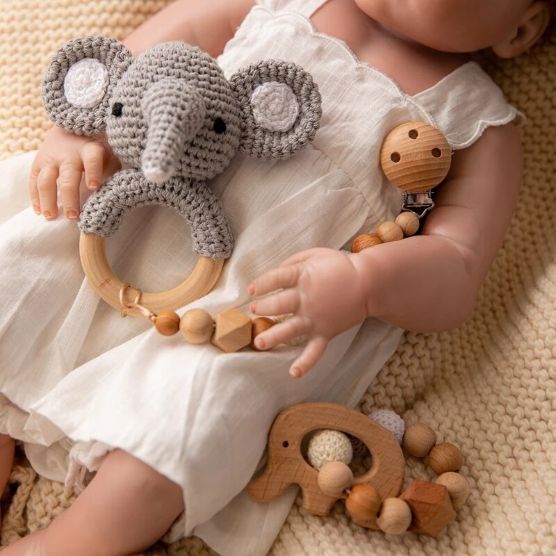 1set Baby Rattle Wooden Crochet Elephant Bells Music Teething Bracelet Pacifier Dummy Clips Gym Play Rodent Baby Products Toy 1set Baby Rattle Wooden Crochet Elephant Bells Music Teething Bracelet Pacifier Dummy Clips Gym Play Rodent Baby Products Toy