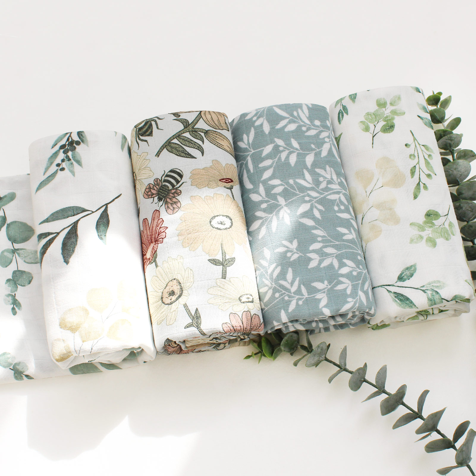 Baby Blankets Newborn Wrap Eucalyptus Leave Printed Organic Bamboo Cotton Muslin Swaddle Bedding Cover Baby Born Baby Blankets Newborn Wrap Eucalyptus Leave Printed Organic Bamboo Cotton Muslin Swaddle Bedding Cover Baby Born