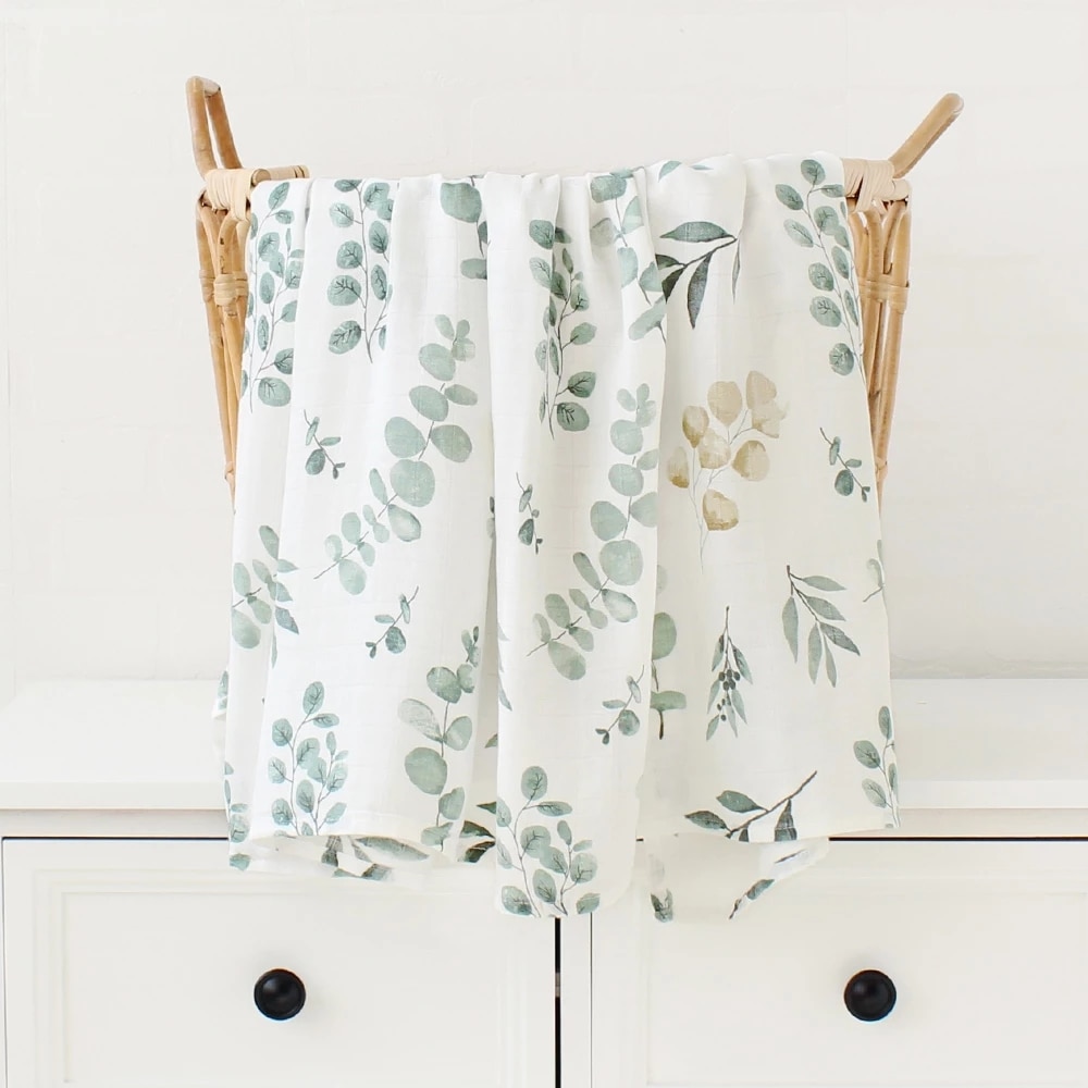 Baby Blankets Newborn Wrap Eucalyptus Leave Printed Organic Bamboo Cotton Muslin Swaddle Bedding Cover Baby Born Baby Blankets Newborn Wrap Eucalyptus Leave Printed Organic Bamboo Cotton Muslin Swaddle Bedding Cover Baby Born