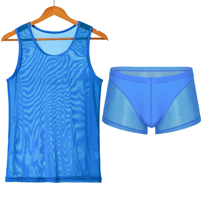 Men Undershirt Sets Sexy Mesh Fishnet Transparent Tank Tops Pants Shorts Underwear Sleepwear Tracksuit Breathable Sportwear Suit Men Undershirt Sets Sexy Mesh Fishnet Transparent Tank Tops Pants Shorts Underwear Sleepwear Tracksuit Breathable Sportwear Suit