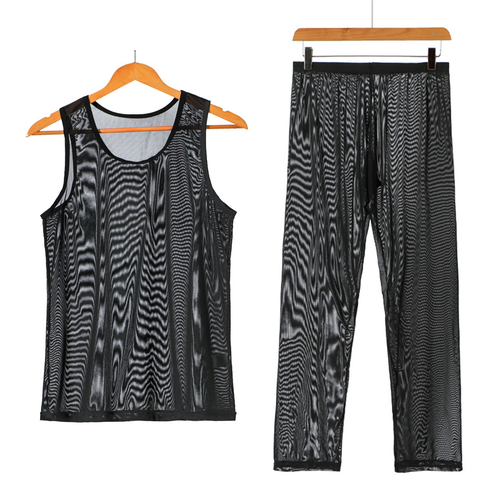 Men Undershirt Sets Sexy Mesh Fishnet Transparent Tank Tops Pants Shorts Underwear Sleepwear Tracksuit Breathable Sportwear Suit Men Undershirt Sets Sexy Mesh Fishnet Transparent Tank Tops Pants Shorts Underwear Sleepwear Tracksuit Breathable Sportwear Suit