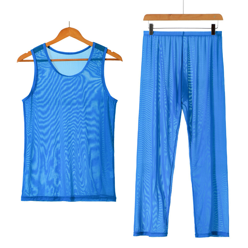Men Undershirt Sets Sexy Mesh Fishnet Transparent Tank Tops Pants Shorts Underwear Sleepwear Tracksuit Breathable Sportwear Suit Men Undershirt Sets Sexy Mesh Fishnet Transparent Tank Tops Pants Shorts Underwear Sleepwear Tracksuit Breathable Sportwear Suit