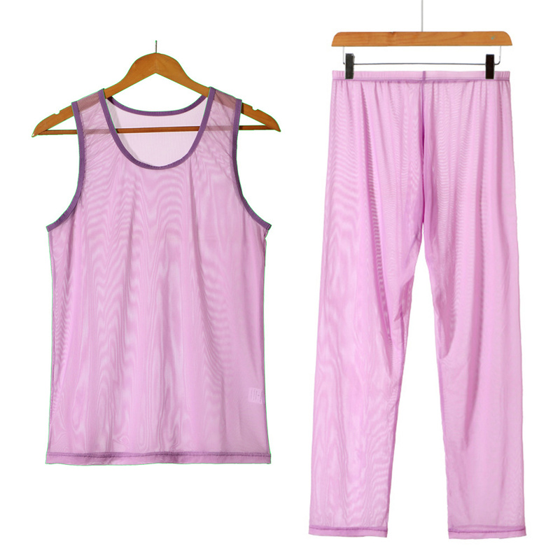 Men Undershirt Sets Sexy Mesh Fishnet Transparent Tank Tops Pants Shorts Underwear Sleepwear Tracksuit Breathable Sportwear Suit Men Undershirt Sets Sexy Mesh Fishnet Transparent Tank Tops Pants Shorts Underwear Sleepwear Tracksuit Breathable Sportwear Suit