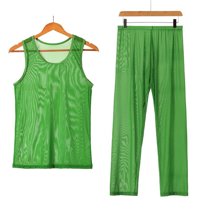 Men Undershirt Sets Sexy Mesh Fishnet Transparent Tank Tops Pants Shorts Underwear Sleepwear Tracksuit Breathable Sportwear Suit Men Undershirt Sets Sexy Mesh Fishnet Transparent Tank Tops Pants Shorts Underwear Sleepwear Tracksuit Breathable Sportwear Suit