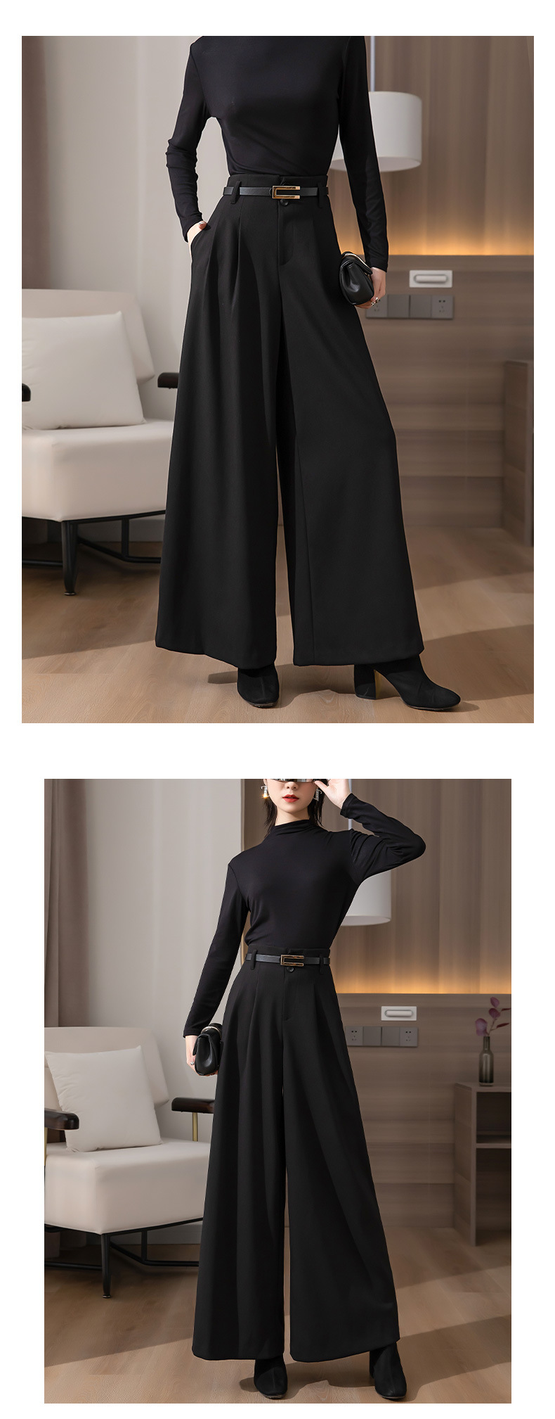 Women Wide Leg Baggy Thicken Warm Trousers For Autumn Winter 2022 New High Waist Pants Skirt Plus Size Culottes With Belt S 3XL