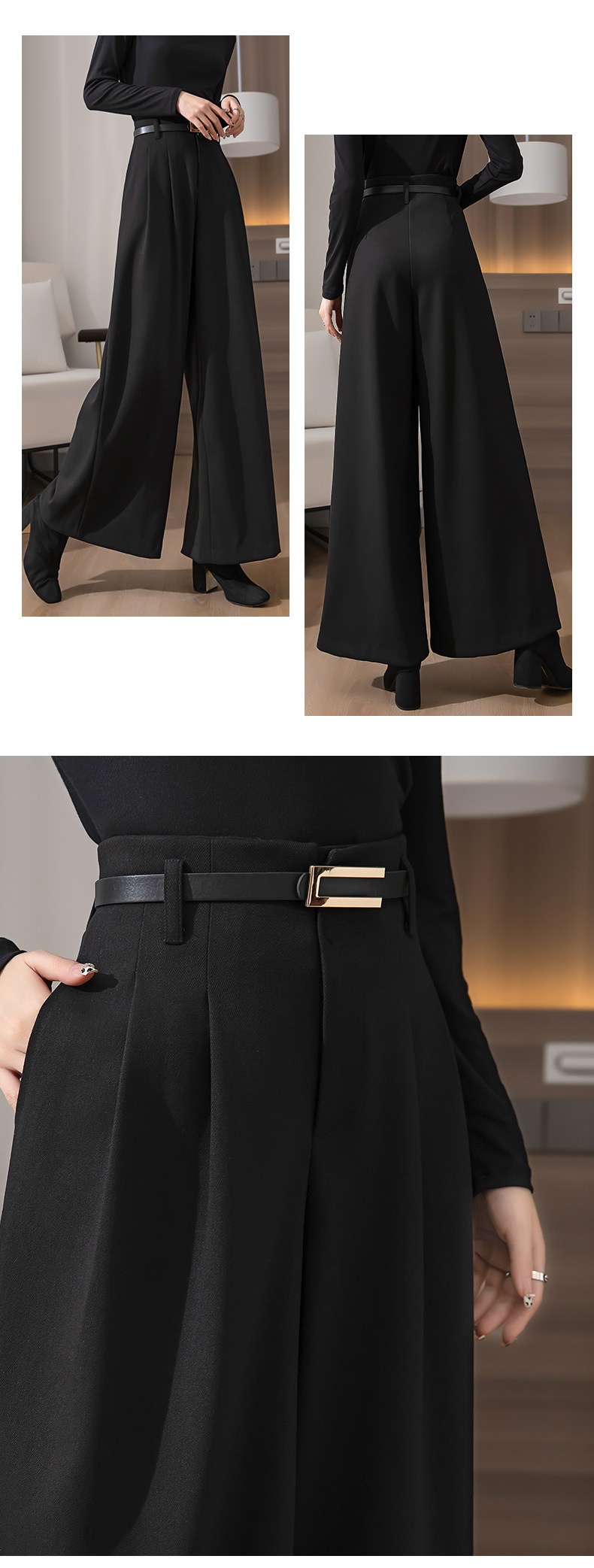 Women Wide Leg Baggy Thicken Warm Trousers For Autumn Winter 2022 New High Waist Pants Skirt Plus Size Culottes With Belt S 3XL