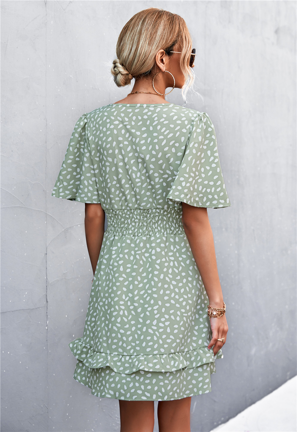 Sexy V Neck Mini Dress For Women Fashion Floral Slim Short Dresses Female Lotus Leaf Sleeve Elegant Dress Summer Vestido Mujer