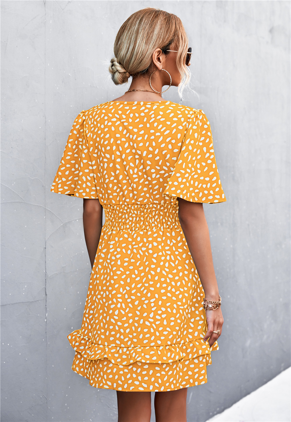 Sexy V Neck Mini Dress For Women Fashion Floral Slim Short Dresses Female Lotus Leaf Sleeve Elegant Dress Summer Vestido Mujer