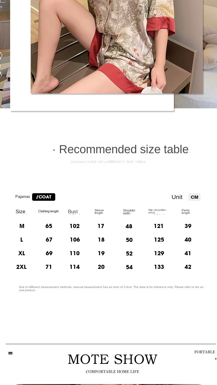 2 Piece Women Set Spring Summer Short Sleeve Pajamas for Woman Silk Fashion Sleepwear Flowers Bird Print Sexy Satin Pajama Set