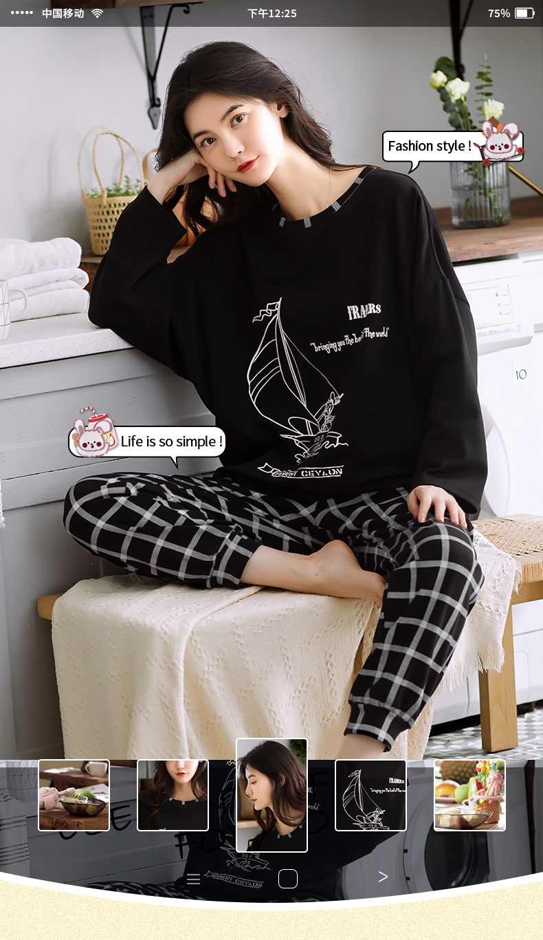 Spring Autumn Knitted Cotton Elegant Women Floral Pajama Sets Sleepwear Casul Lounge Set Plaid Pants Pajamas Womens Home Fashion