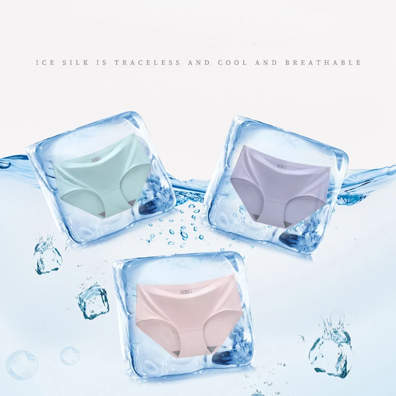 3pcs Sexy Women's Panties Ice Silk Seamless Underwear Girl Lingerie Breathable Comfort Briefs Large Size Panties Women Underpant 3pcs Sexy Women's Panties Ice Silk Seamless Underwear Girl Lingerie Breathable Comfort Briefs Large Size Panties Women Underpant