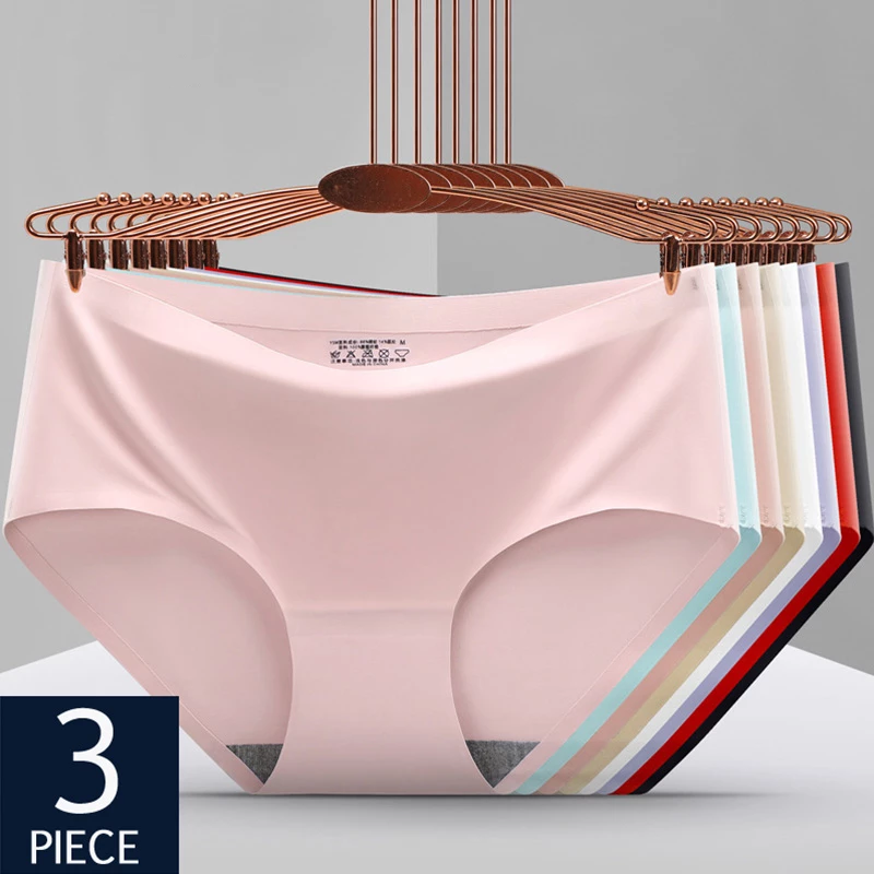 3pcs Sexy Women's Panties Ice Silk Seamless Underwear Girl Lingerie Breathable Comfort Briefs Large Size Panties Women Underpant 3pcs Sexy Women's Panties Ice Silk Seamless Underwear Girl Lingerie Breathable Comfort Briefs Large Size Panties Women Underpant