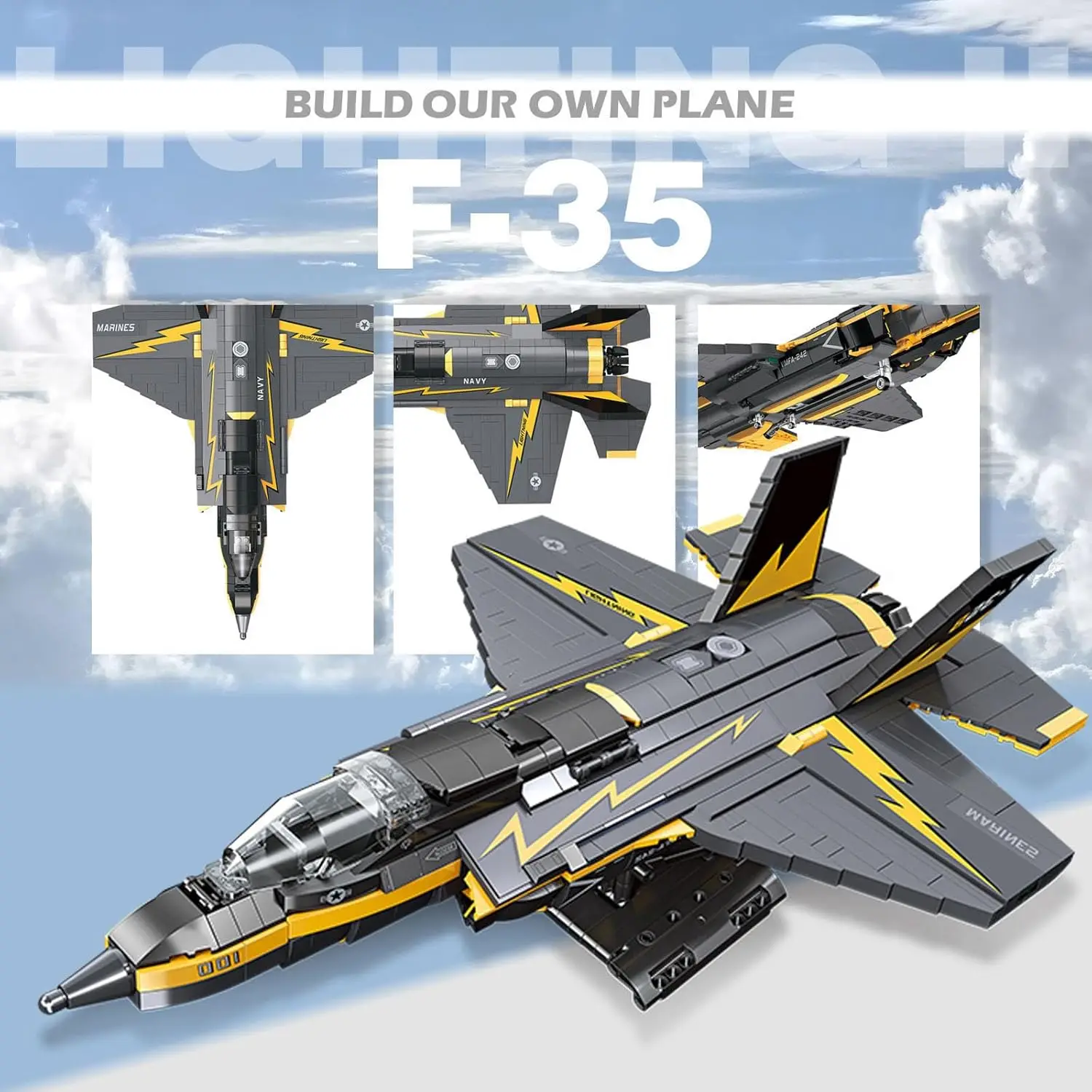 1268PCS F35 Lightning II Fighter Jet Building Blocks Military Airplane Model Desktop Decoration DIY Toy Gift for Kids Adults 1268PCS F35 Lightning II Fighter Jet Building Blocks Military Airplane Model Desktop Decoration DIY Toy Gift for Kids Adults