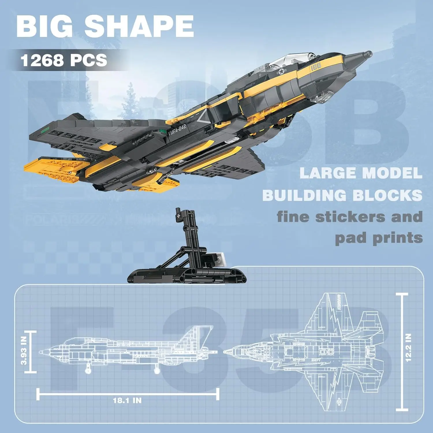1268PCS F35 Lightning II Fighter Jet Building Blocks Military Airplane Model Desktop Decoration DIY Toy Gift for Kids Adults 1268PCS F35 Lightning II Fighter Jet Building Blocks Military Airplane Model Desktop Decoration DIY Toy Gift for Kids Adults