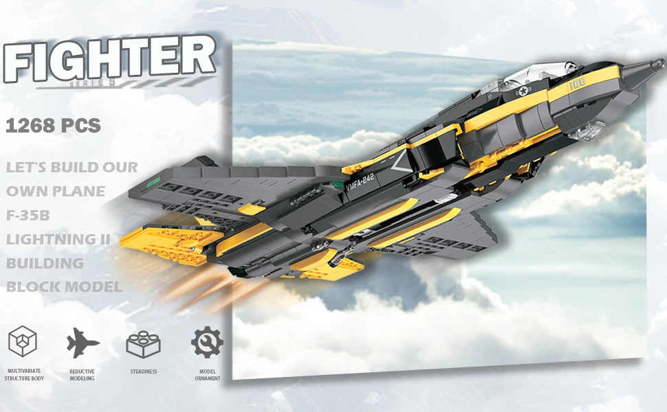 1268PCS F35 Lightning II Fighter Jet Building Blocks Military Airplane Model Desktop Decoration DIY Toy Gift for Kids Adults 1268PCS F35 Lightning II Fighter Jet Building Blocks Military Airplane Model Desktop Decoration DIY Toy Gift for Kids Adults