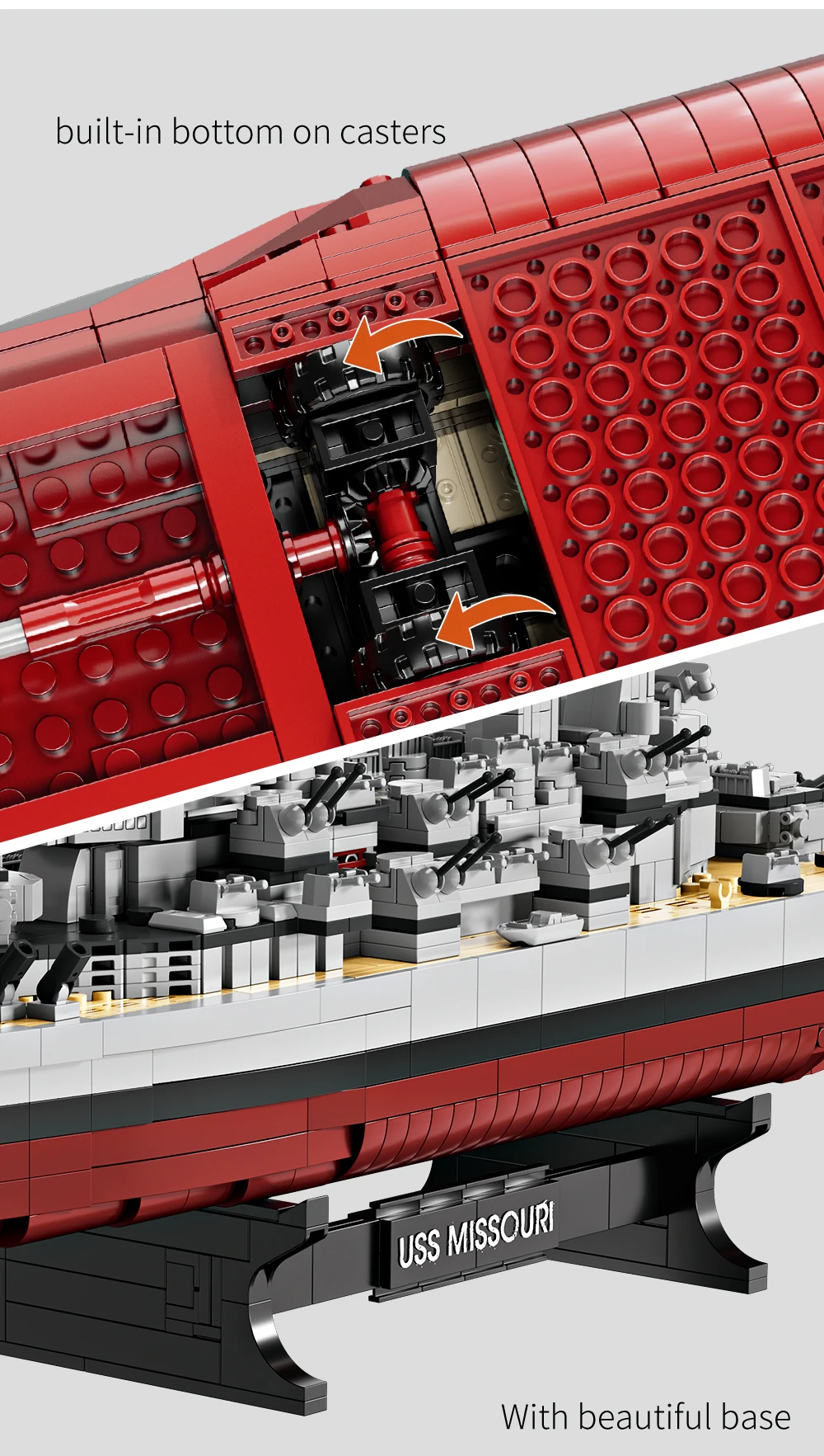 2228PCS USS Missouri battleship building block kit, large battleship model building block kit, adult warship collection, enthusi