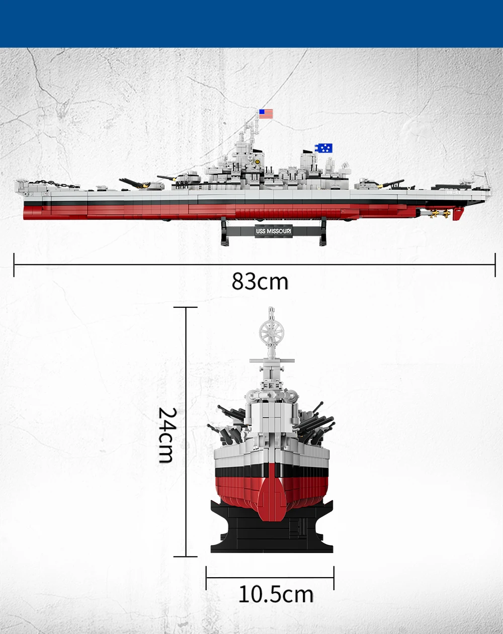 2228PCS USS Missouri battleship building block kit, large battleship model building block kit, adult warship collection, enthusi