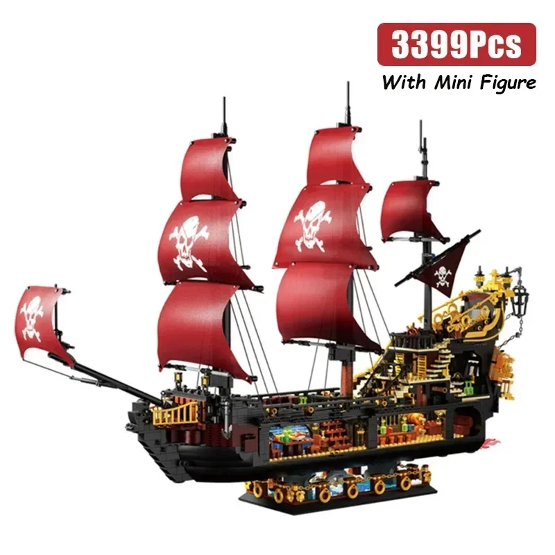 3399PCS Phantom Queen Pirate Ship Building Blocks Classic Sailboat Model Bricks With Light Mini Doll Kids DIY Toy Holiday Gift 3399PCS Phantom Queen Pirate Ship Building Blocks Classic Sailboat Model Bricks With Light Mini Doll Kids DIY Toy Holiday Gift
