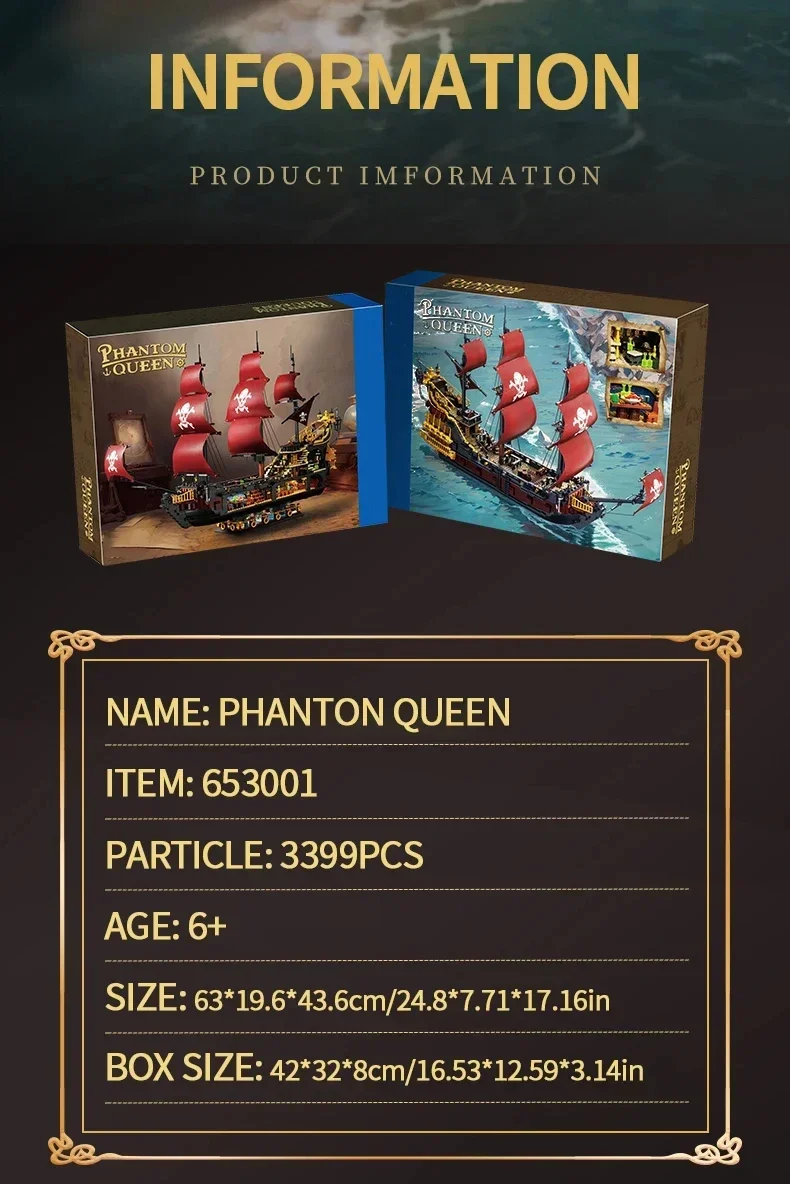 3399PCS Phantom Queen Pirate Ship Building Blocks Classic Sailboat Model Bricks With Light Mini Doll Kids DIY Toy Holiday Gift 3399PCS Phantom Queen Pirate Ship Building Blocks Classic Sailboat Model Bricks With Light Mini Doll Kids DIY Toy Holiday Gift