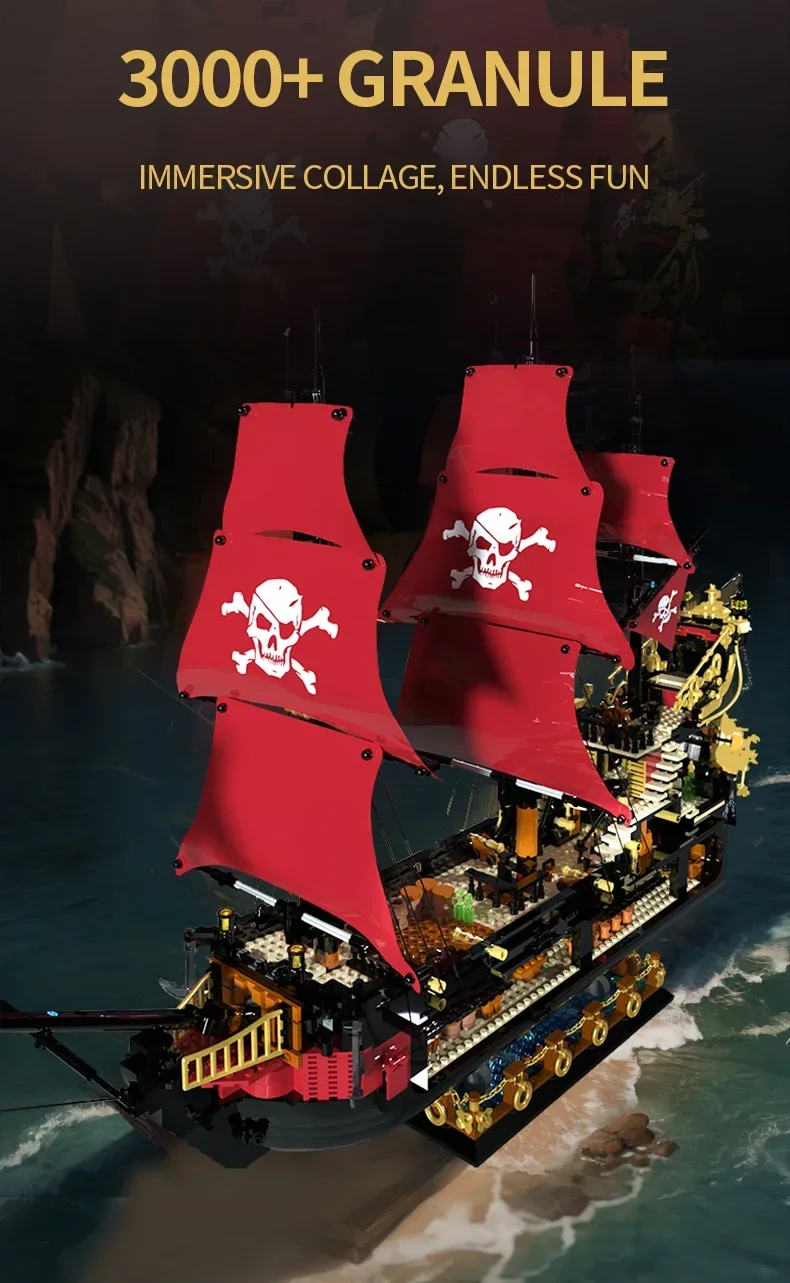3399PCS Phantom Queen Pirate Ship Building Blocks Classic Sailboat Model Bricks With Light Mini Doll Kids DIY Toy Holiday Gift 3399PCS Phantom Queen Pirate Ship Building Blocks Classic Sailboat Model Bricks With Light Mini Doll Kids DIY Toy Holiday Gift