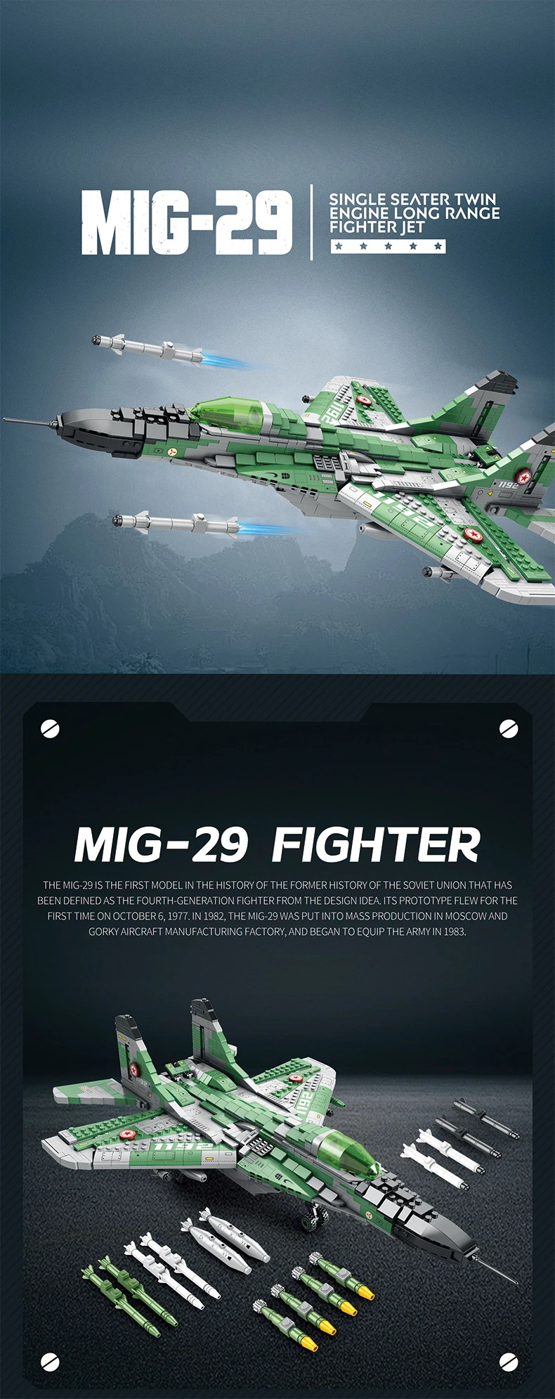 MIG-29 Fighter Jet Building Block Set, Military Aircraft Building Kit for Adults, Kids 14+, 1837 Pcs, Educational Toy Great Gift MIG-29 Fighter Jet Building Block Set, Military Aircraft Building Kit for Adults, Kids 14+, 1837 Pcs, Educational Toy Great Gift