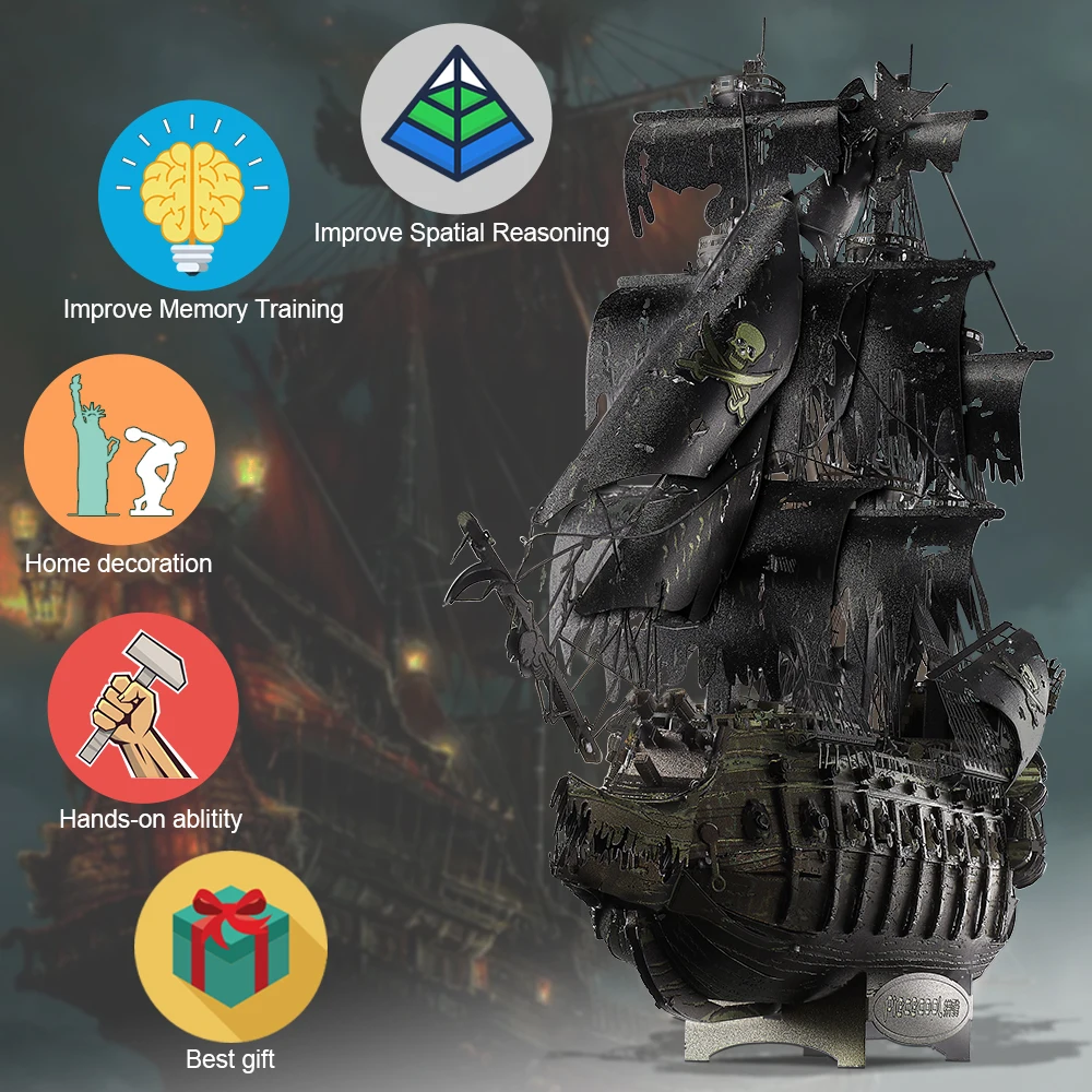 Piececool 3D Metal Puzzle The Flying Dutchman Model Building Blocks Pirate Ship Jigsaw for Teens Brain Teaser DIY Toys Piececool 3D Metal Puzzle The Flying Dutchman Model Building Blocks Pirate Ship Jigsaw for Teens Brain Teaser DIY Toys