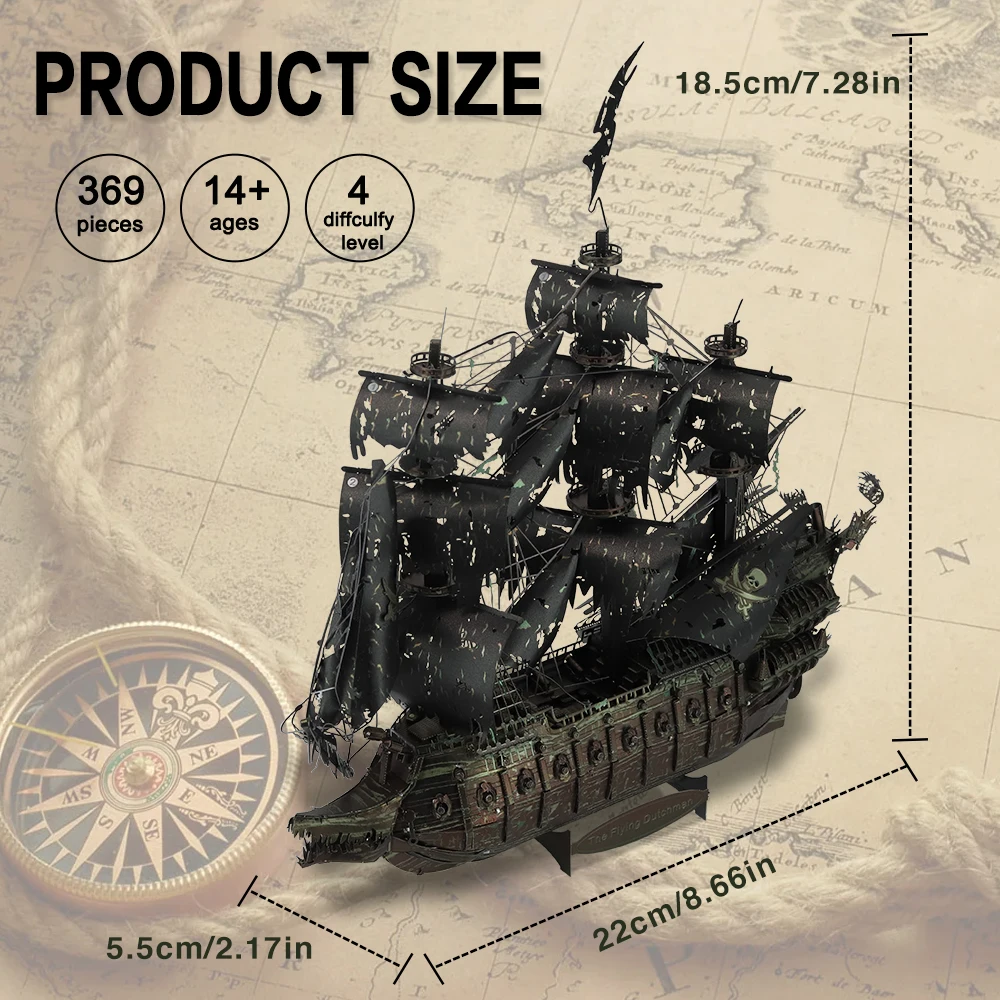 Piececool 3D Metal Puzzle The Flying Dutchman Model Building Blocks Pirate Ship Jigsaw for Teens Brain Teaser DIY Toys Piececool 3D Metal Puzzle The Flying Dutchman Model Building Blocks Pirate Ship Jigsaw for Teens Brain Teaser DIY Toys