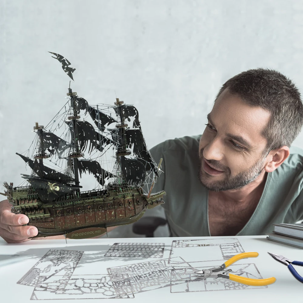 Piececool 3D Metal Puzzle The Flying Dutchman Model Building Blocks Pirate Ship Jigsaw for Teens Brain Teaser DIY Toys
