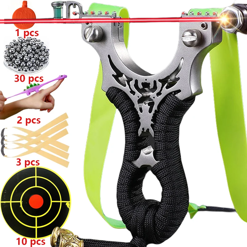 Laser Stainless Steel Slingshot 8020 Metal Flat Rubber Band High-precision Slingsshot Outdoor Fast Pressure Shooting Acessories